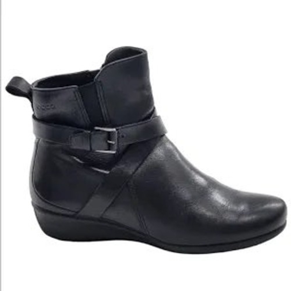 Ecco‎ Felicia black leather ankle cross strap boots women's size 40  Modern